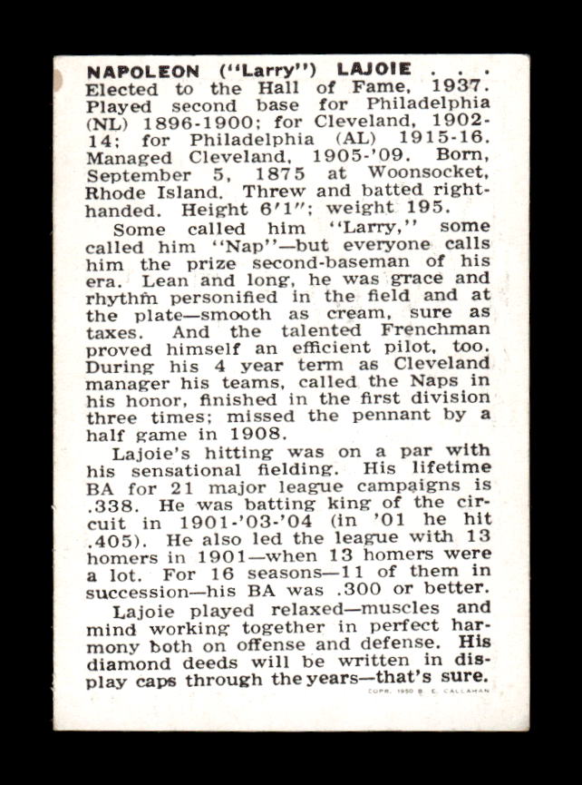 1950-56 Callahan Hall of Fame #NNO Nap Lajoie Excellent HOF-10002158