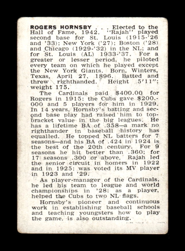 1950-56 Callahan Hall of Fame #NNO Rogers Hornsby Excellent HOF-10002164