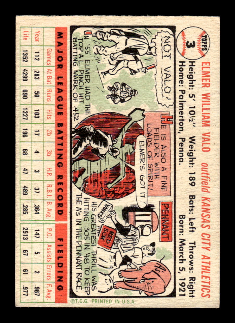 1956 Topps #3 Elmer Valo Very Good HOF-10002173