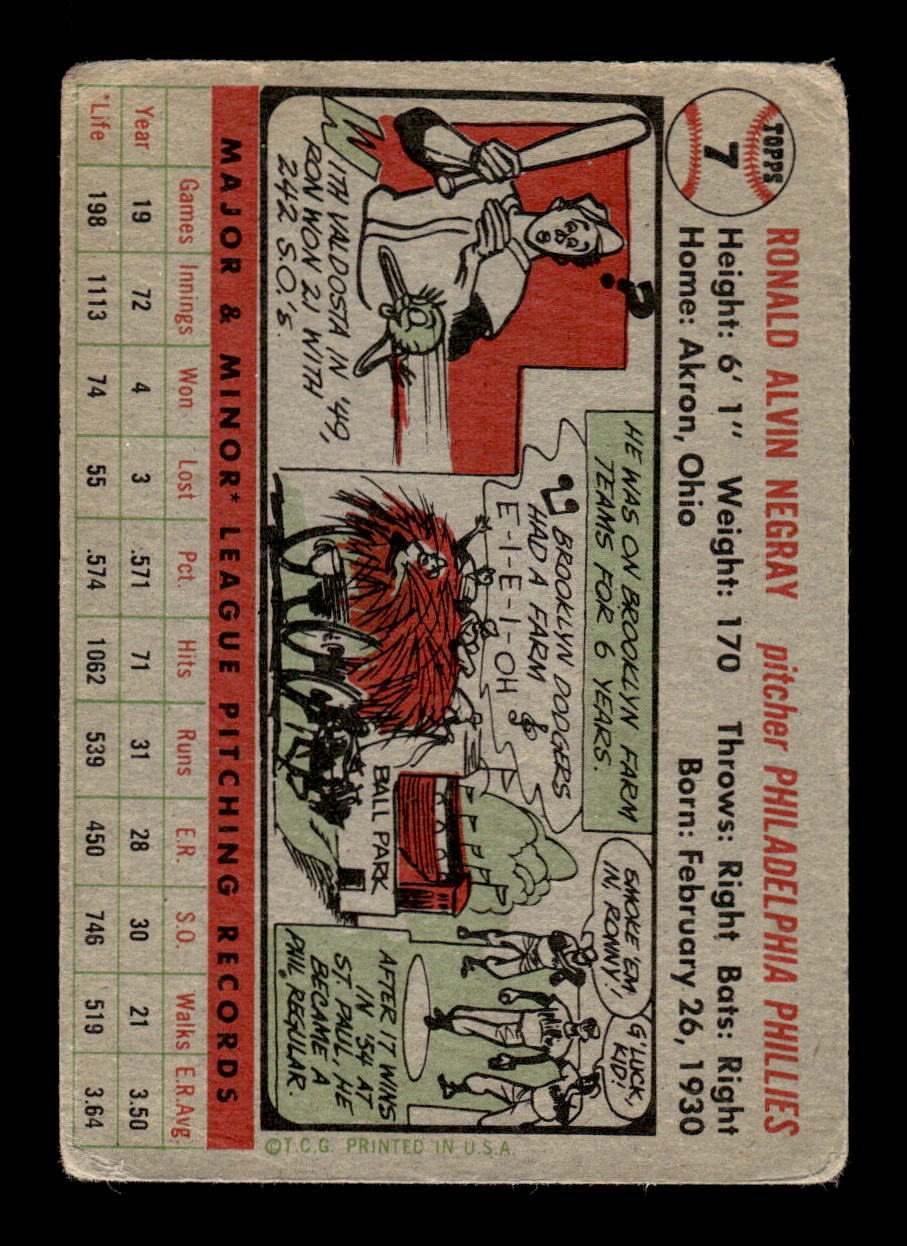 1956 Topps #7 Ron Negray Very Good HOF-10002175