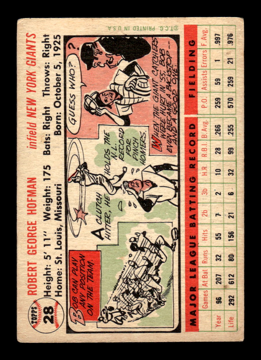 1956 Topps #28 Bobby Hofman Very Good HOF-10002188