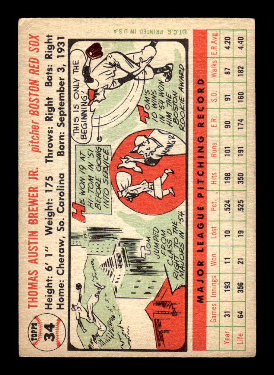 1956 Topps #34 Tom Brewer Very Good HOF-10002191