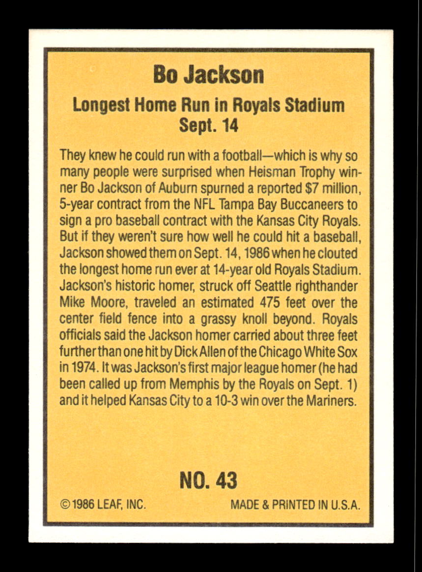 1986 Donruss Highlights #43 Bo Jackson Excellent HOF-10002376