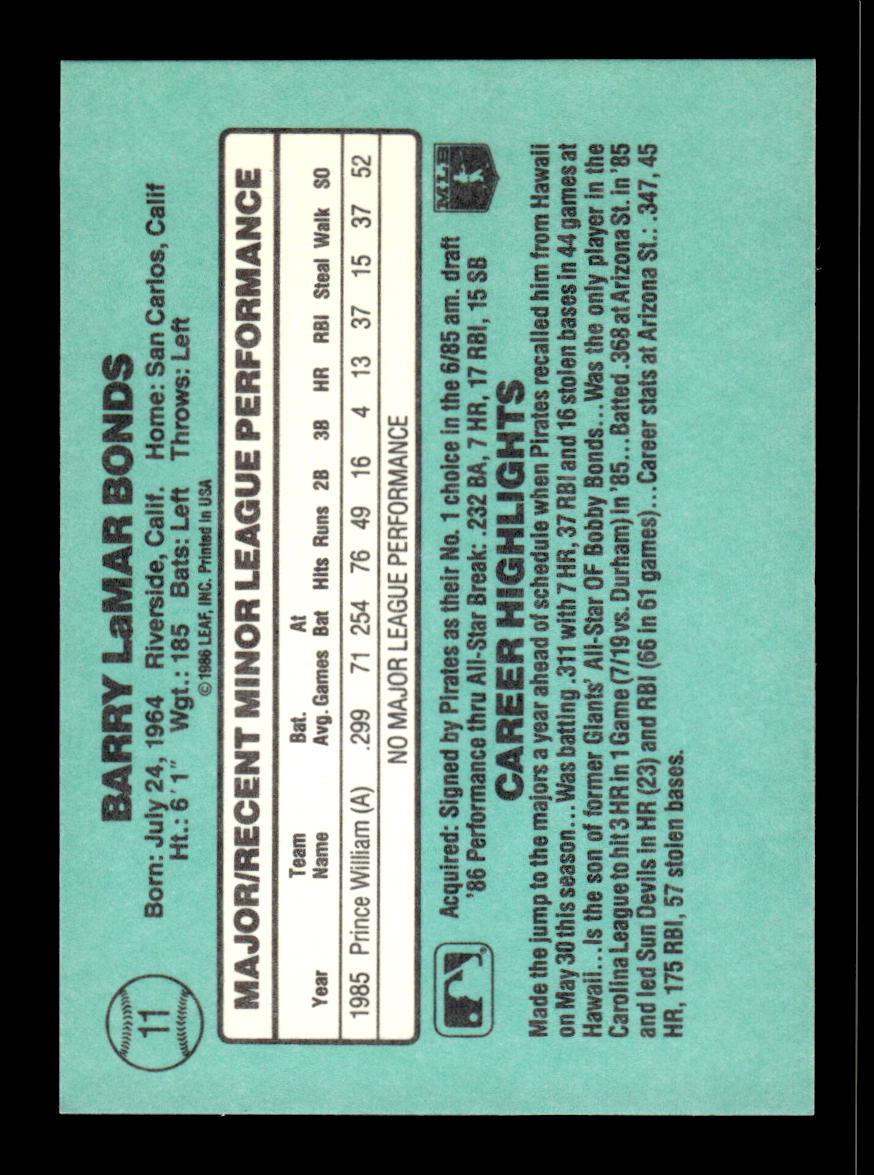 1986 Donruss The Rookies #11 Barry Bonds Excellent HOF-10002377