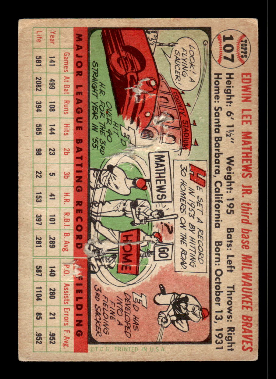1956 Topps #107 Eddie Mathews Excellent HOF-10002378