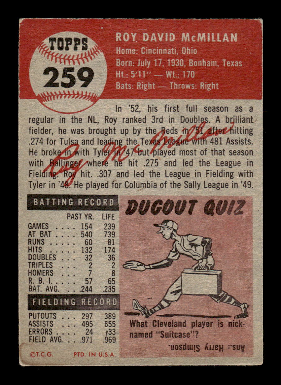 1953 Topps #259 Roy McMillan Very Good HOF-10002385
