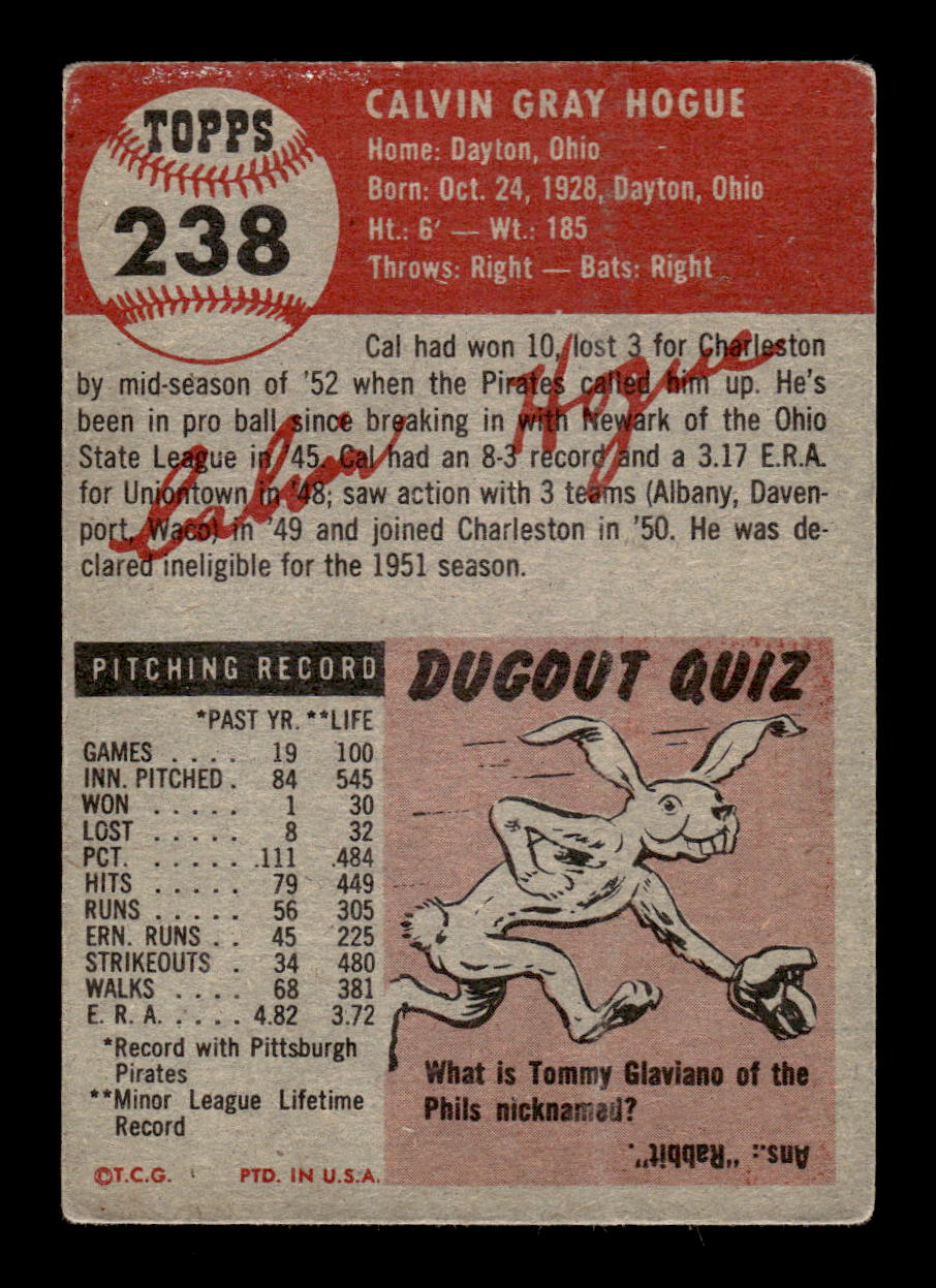 1953 Topps #238 Cal Hogue Very Good HOF-10002389