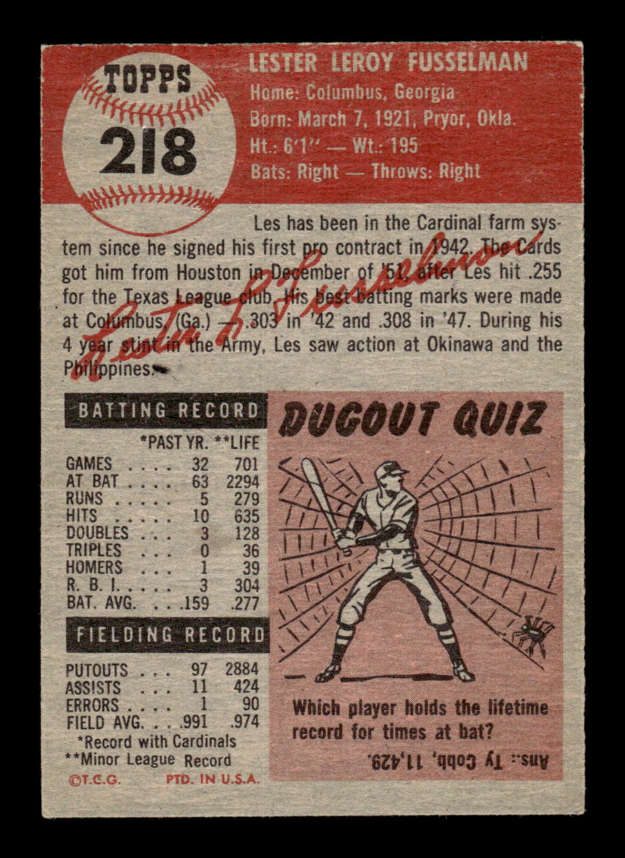 1953 Topps #218 Les Fusselman Very Good HOF-10002394