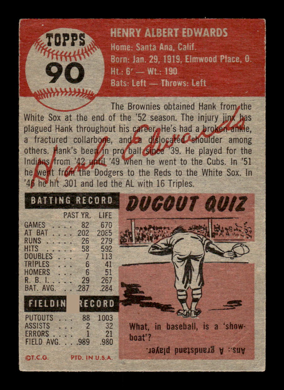 1953 Topps #90 Hank Edwards Very Good HOF-10002398