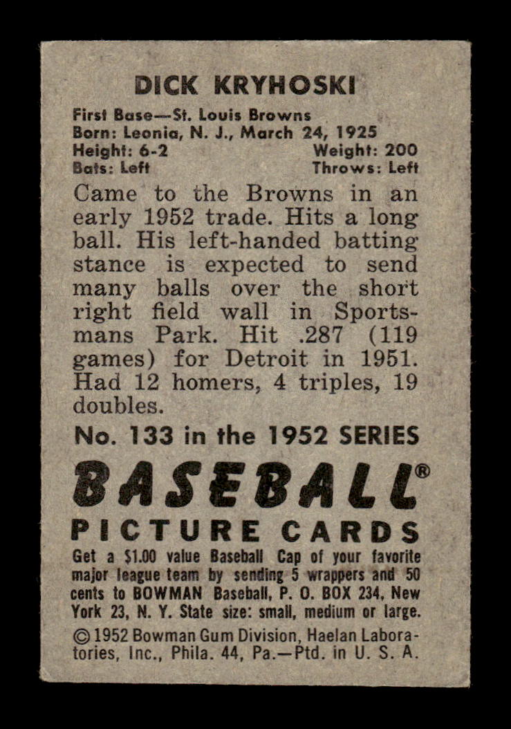 1952 Bowman #133 Dick Kryhoski Very Good HOF-10002451