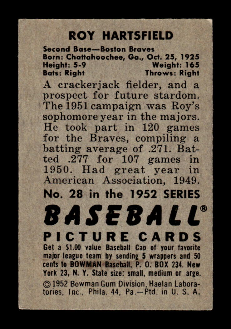 1952 Bowman #28 Roy Hartsfield Very Good HOF-10002487