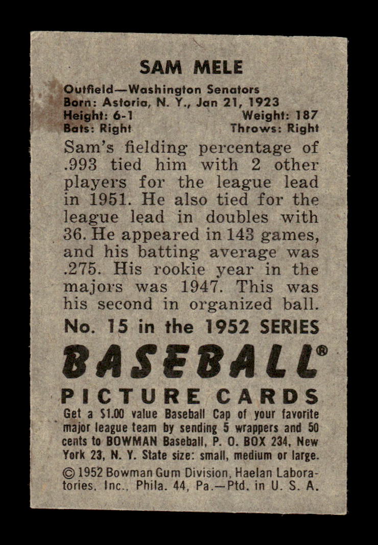1952 Bowman #15 Sam Mele Very Good HOF-10002491