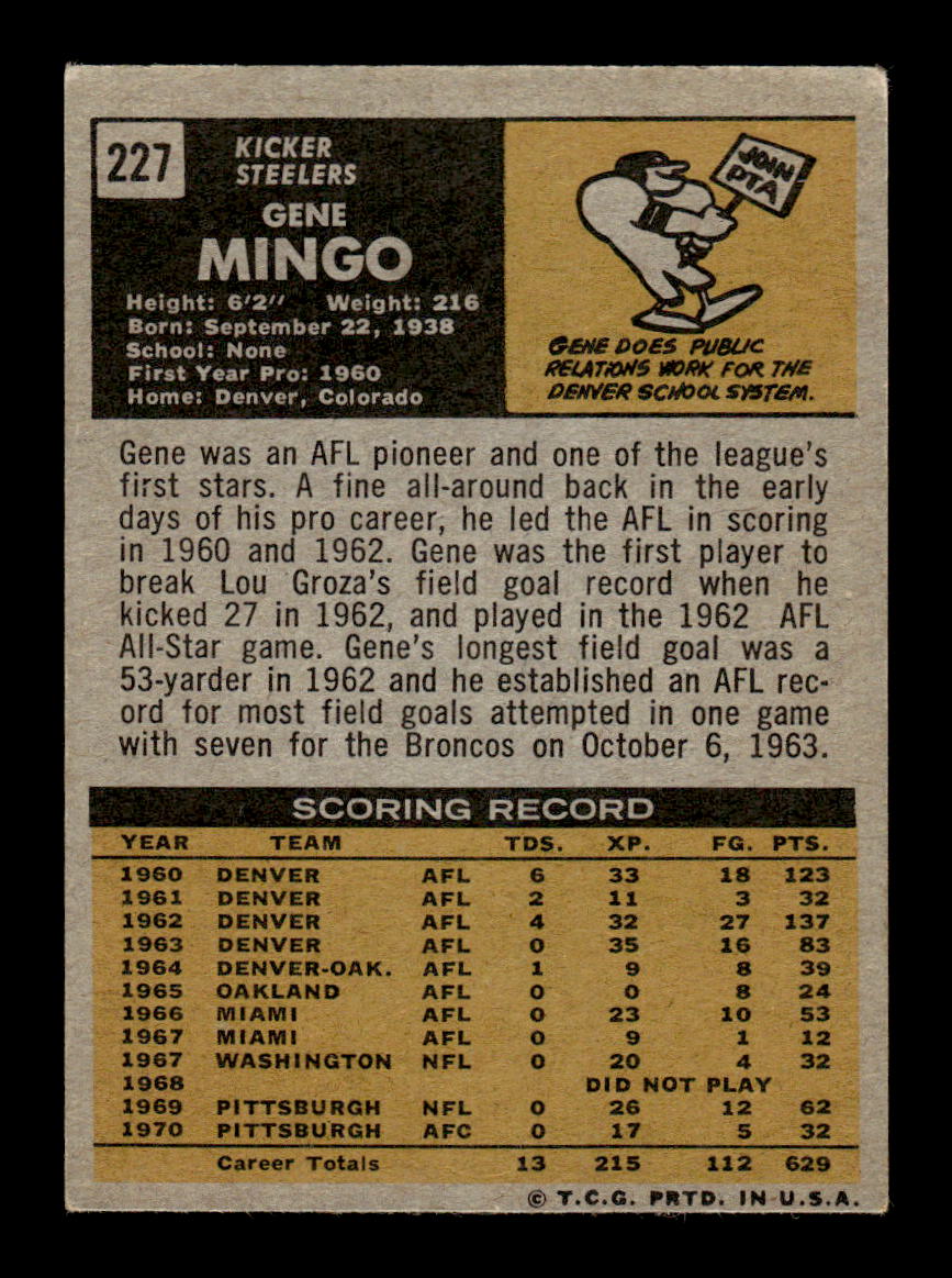 1971 Topps #227 Gene Mingo Very Good HOF-10002504