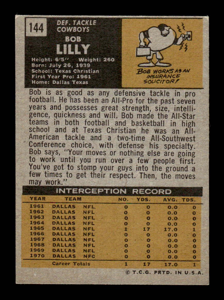 1971 Topps #144 Bob Lilly Excellent HOF-10002517