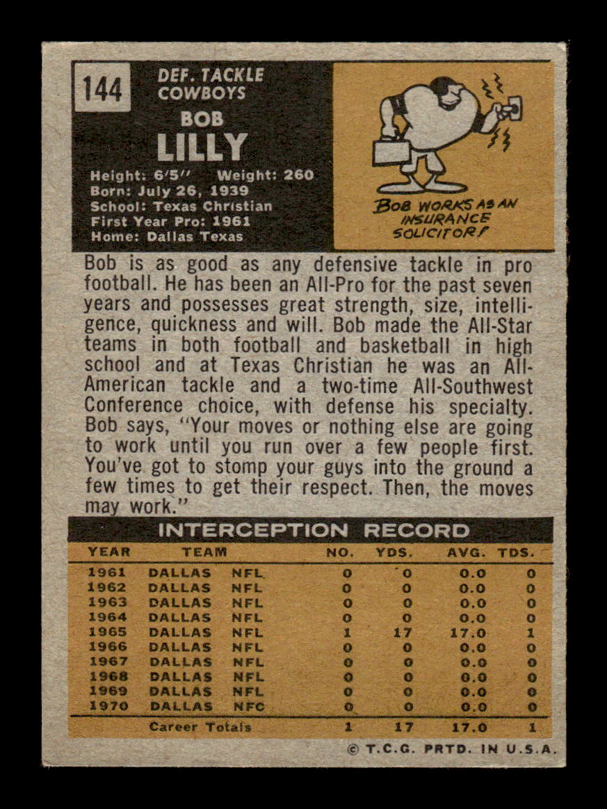 1971 Topps #144 Bob Lilly Very Good HOF-10002518