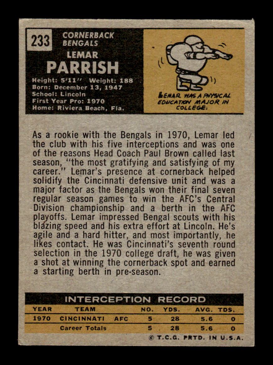 1971 Topps #233 Lemar Parrish Very Good HOF-10002524