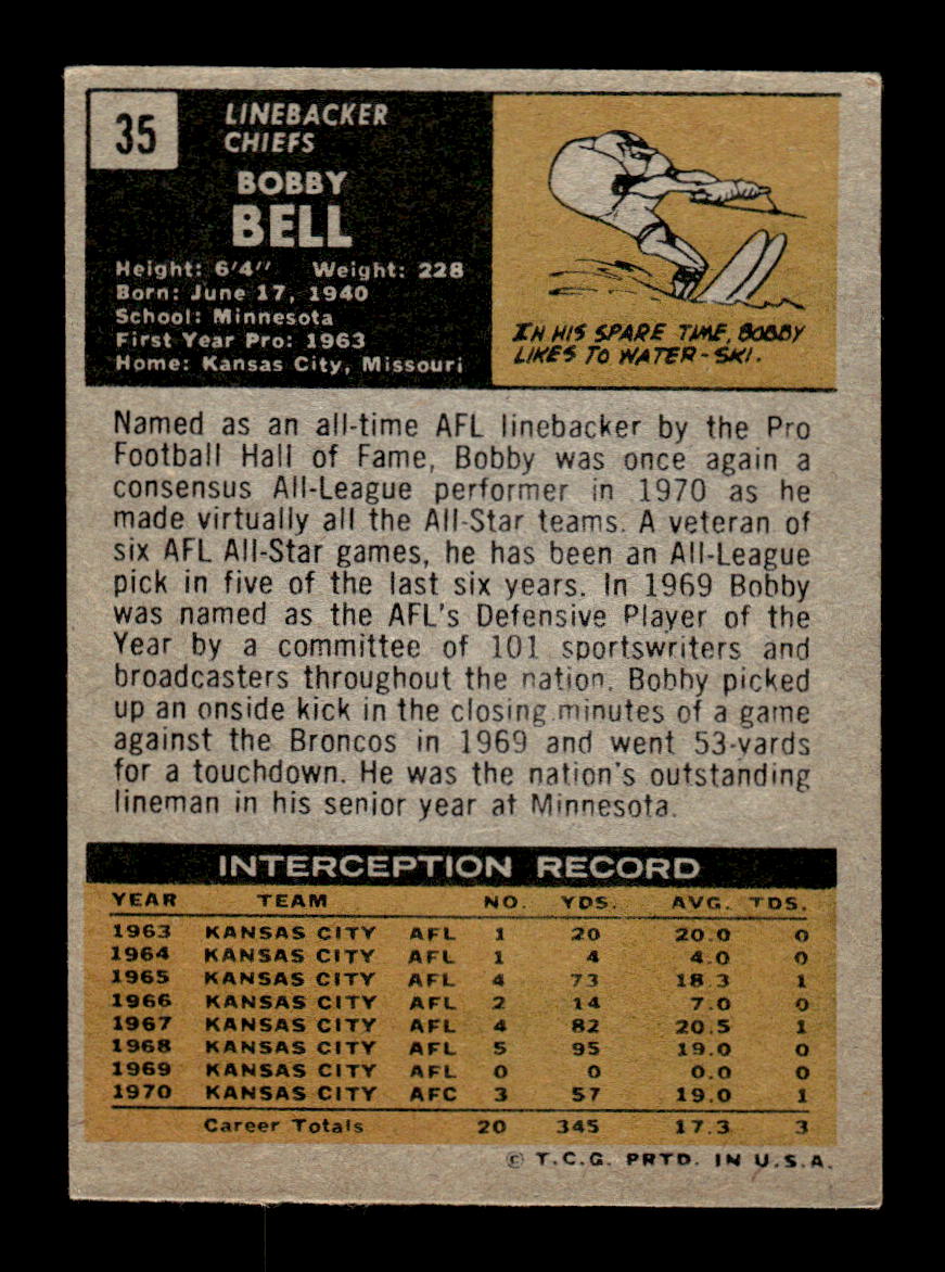 1971 Topps #35 Bobby Bell Very Good HOF-10002540