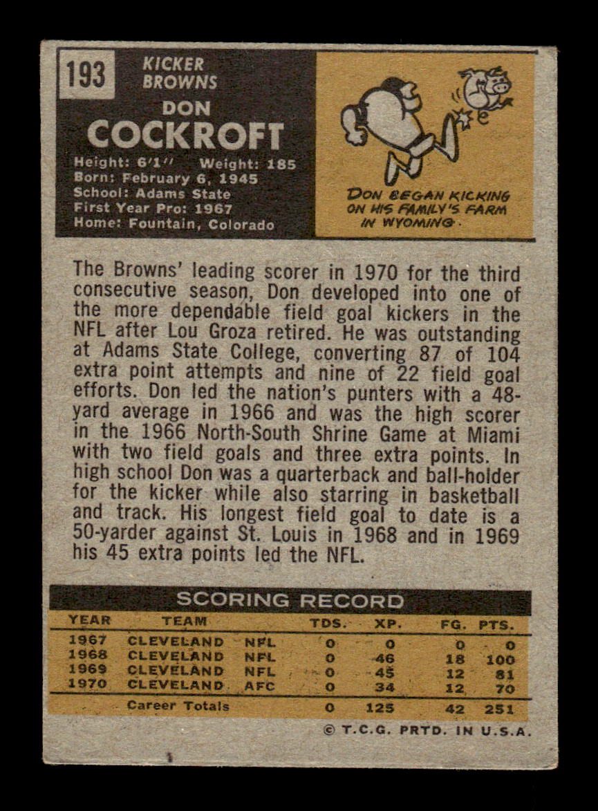 1971 Topps #193 Don Cockroft Very Good HOF-10002558