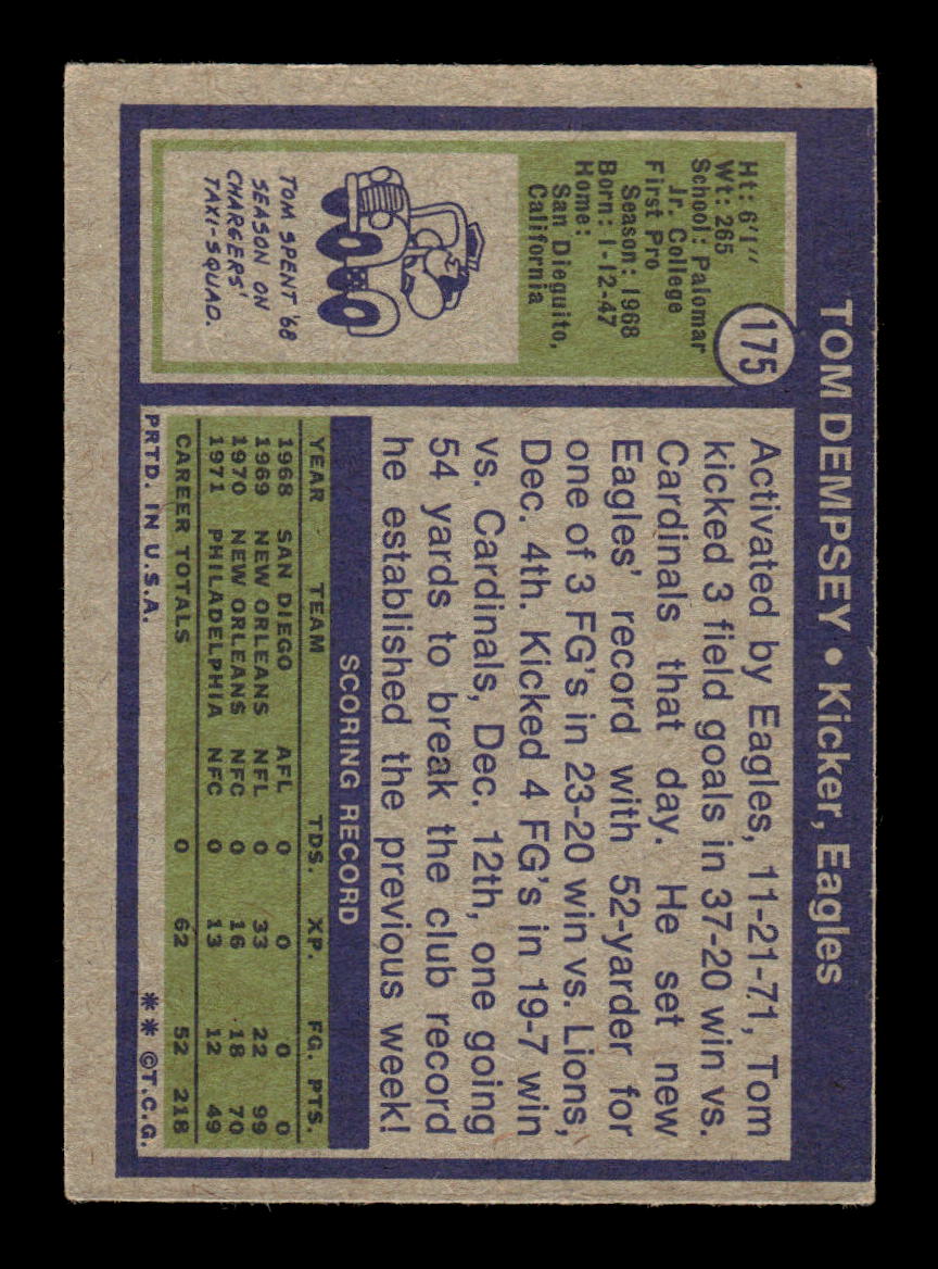 1972 Topps #175 Tom Dempsey Very Good HOF-10002581