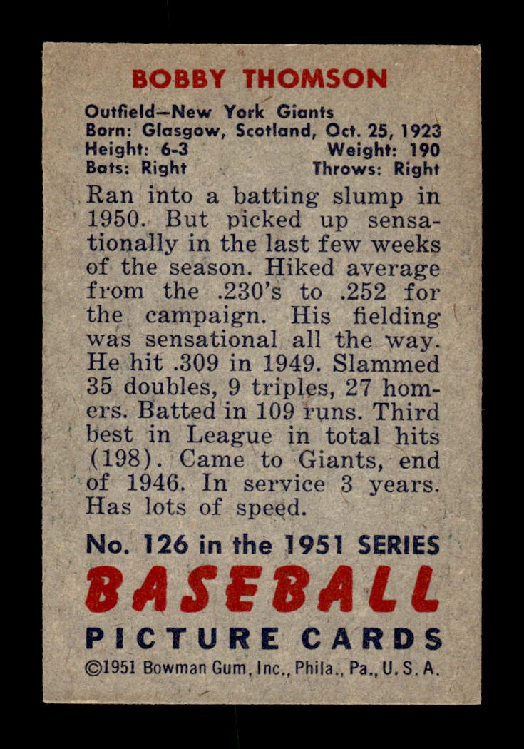 1951 Bowman #126 Bobby Thomson Very Good HOF-10002676