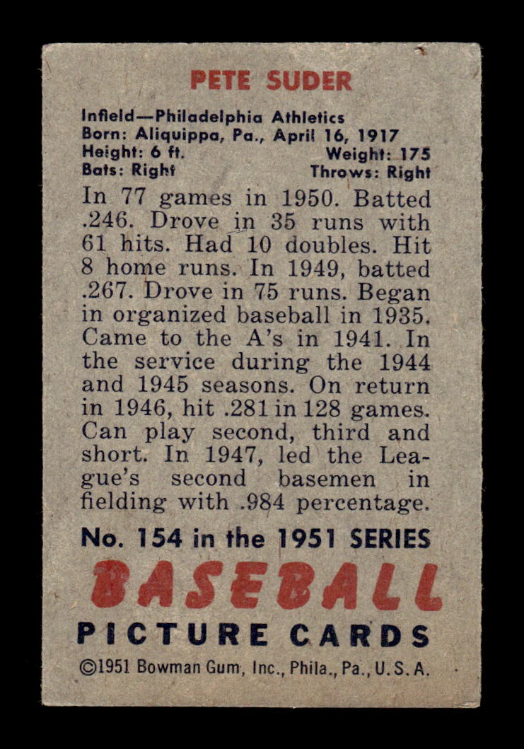 1951 Bowman #154 Pete Suder Very Good HOF-10002682