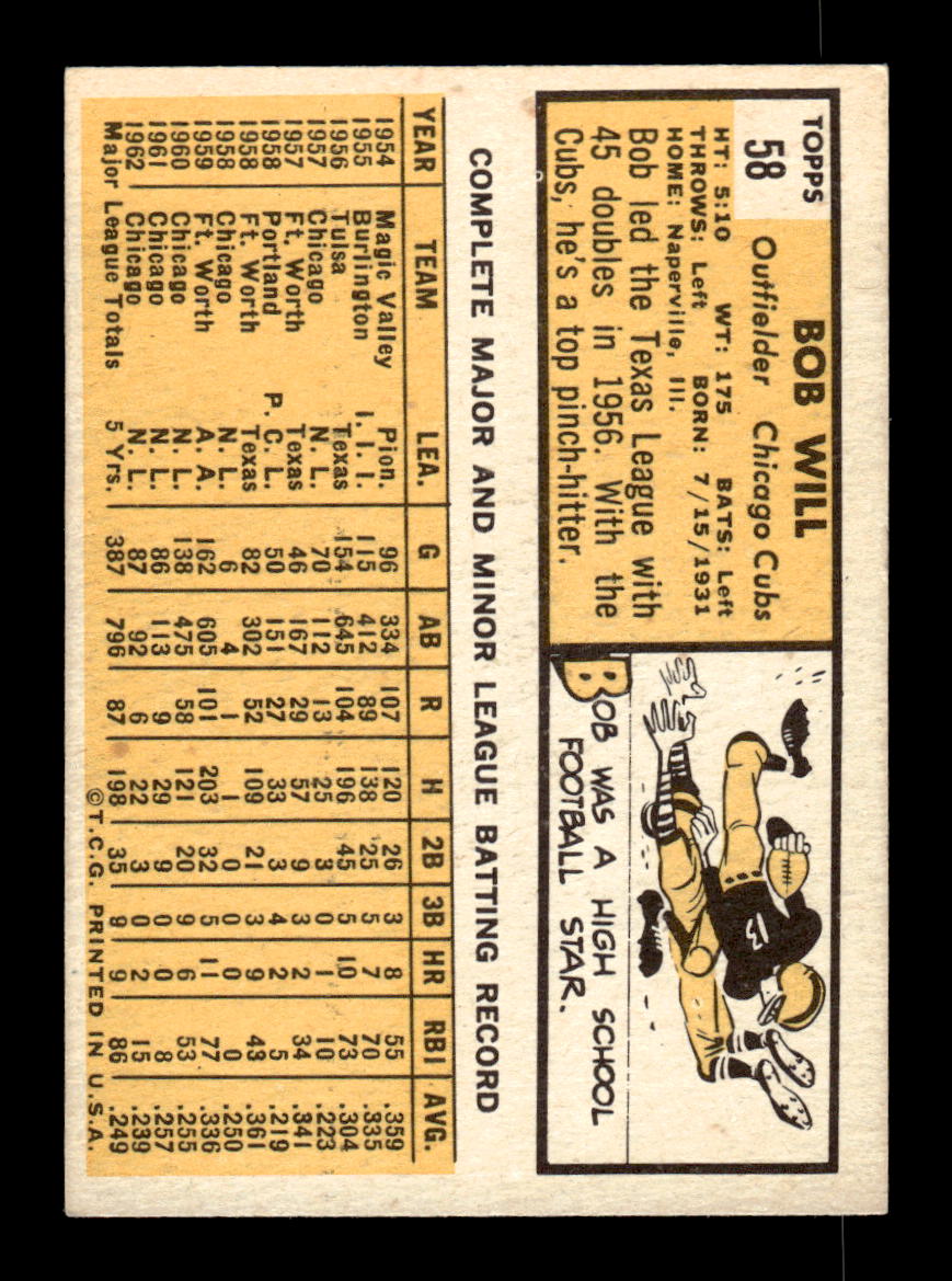 1963 Topps #58 Bob Will Excellent HOF-10002736