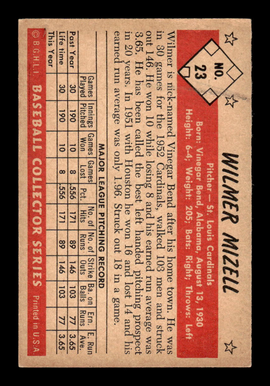 1953 Bowman Black & White #23 Wilmer Mizell Very Good HOF-10002860