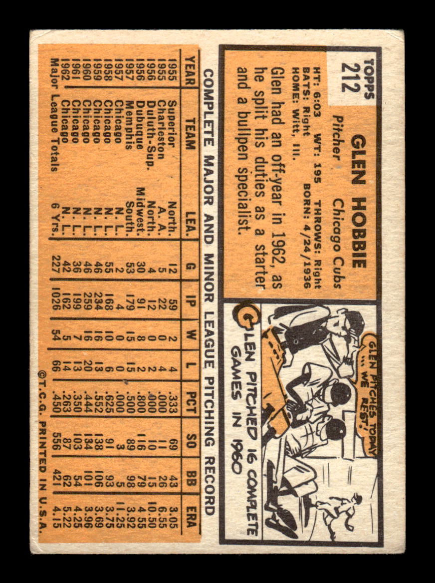1963 Topps #212 Glen Hobbie Excellent HOF-10003002
