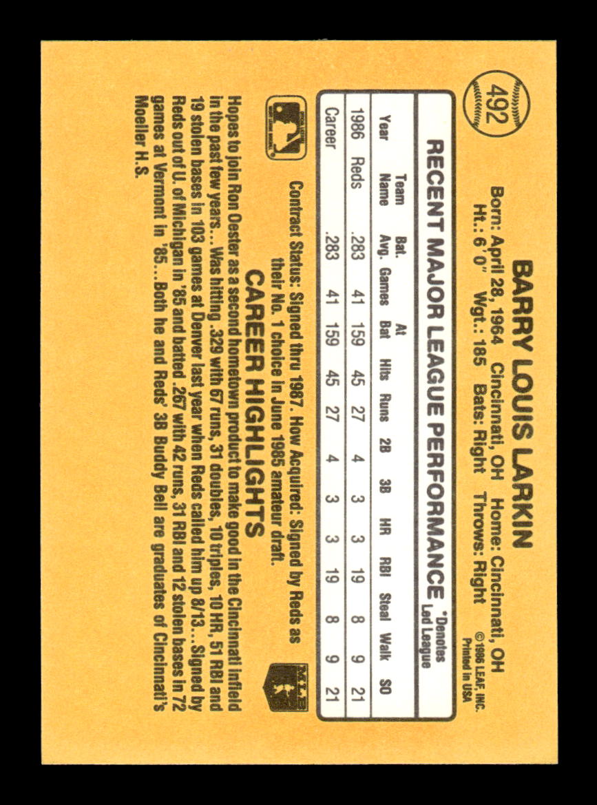 1987 Donruss #492 Barry Larkin Near Mint or Better HOF-10003201