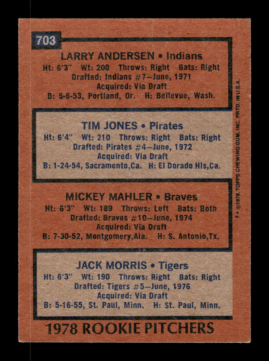 1978 Topps #703 Pitchers Jack Morris) RC Excellent HOF-10003215
