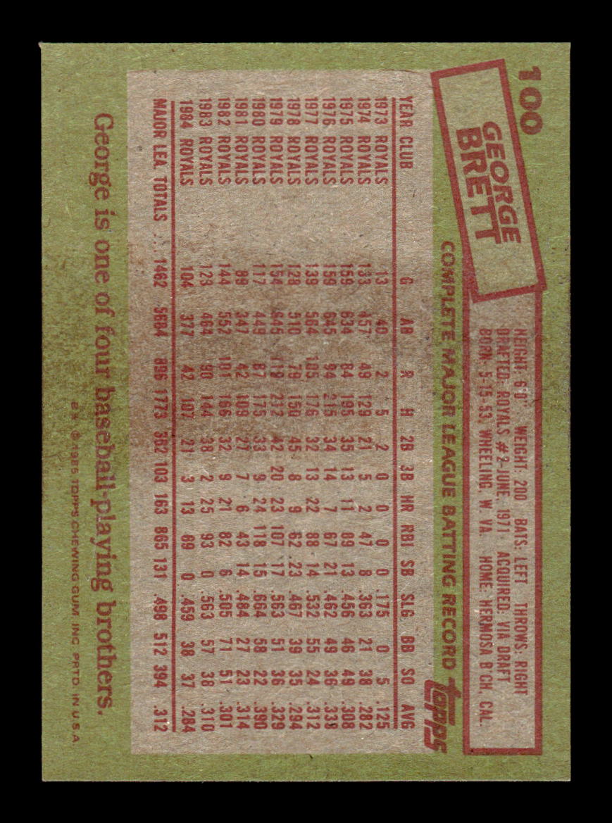 1985 Topps #100 George Brett Near Mint or Better HOF-10003227