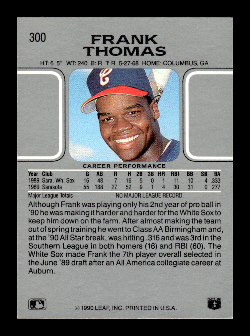 1990 Leaf #300 Frank Thomas Near Mint or Better HOF-10003228