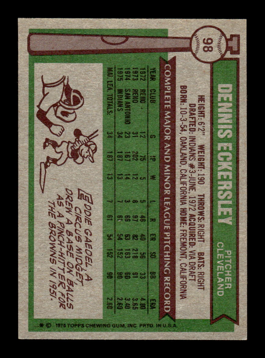 1976 Topps #98 Dennis Eckersley Excellent HOF-10003230