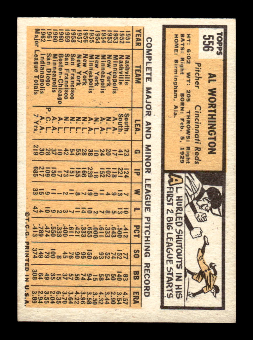 1963 Topps #556 Al Worthington - High # Excellent HOF-10003352