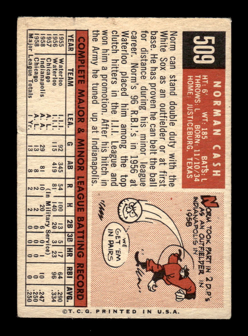1959 Topps #509 Norm Cash Very Good HOF-10003370