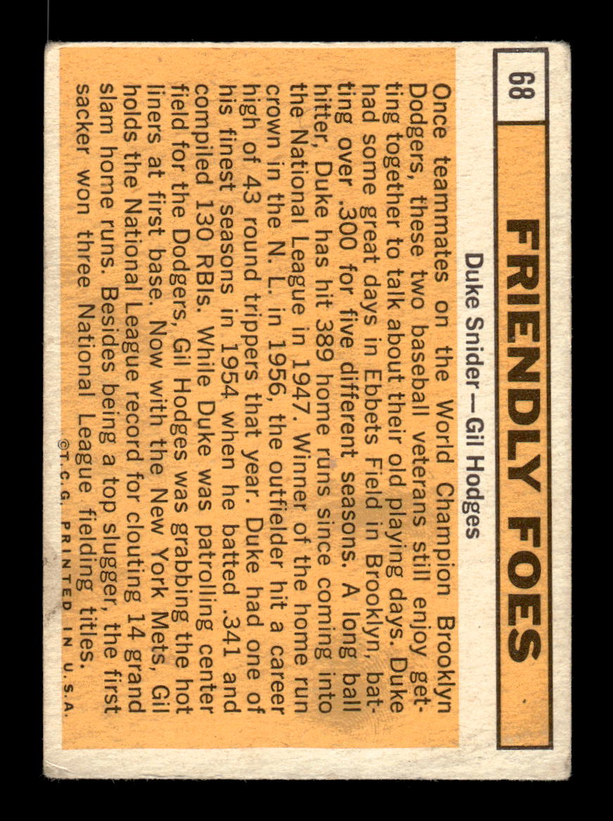 1963 Topps #68 Friendly Foes (Duke Snider / Gil Hodges) VG HOF-10003394