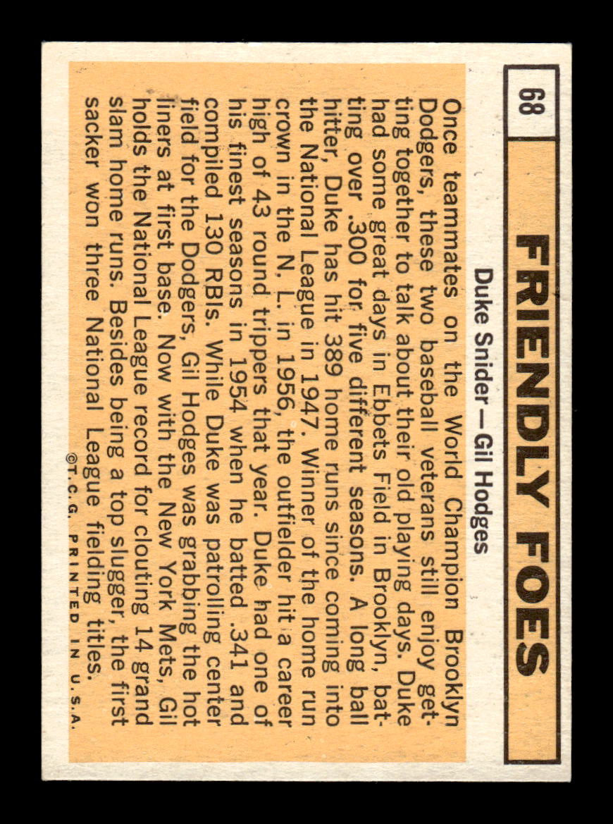 1963 Topps #68 Friendly Foes (Duke Snider / Gil Hodges) CPC Excellent HOF-10003411