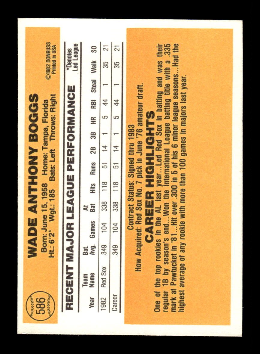 1983 Donruss #586 Wade Boggs Near Mint or Better HOF-10003421