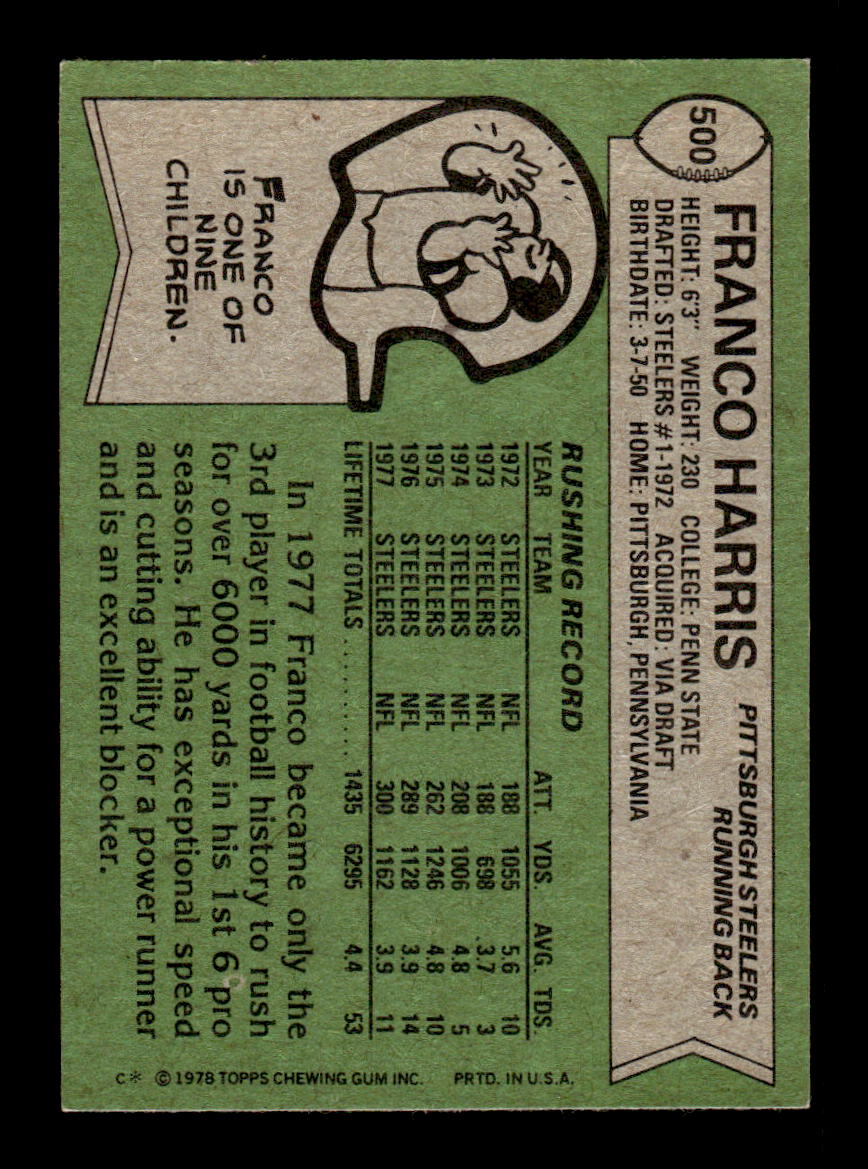 1978 Topps #500 Franco Harris Near Mint or Better HOF-10003437