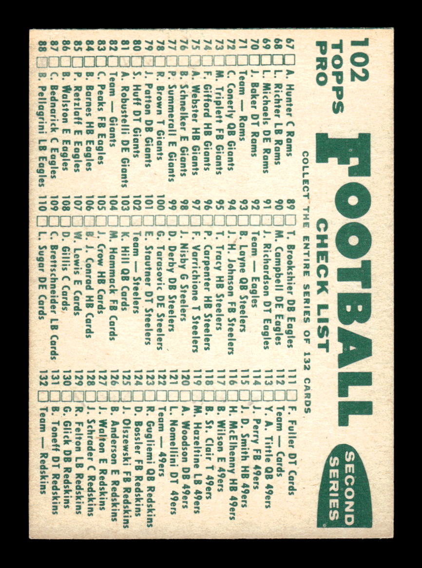 1960 Topps #102 Pittsburgh Steelers Excellent HOF-10003454