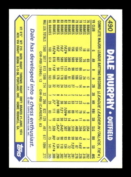 1987 Topps #490 Dale Murphy Collector's Edition Tiffany NM HOF-10003530