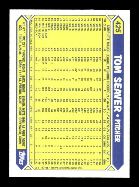 1987 Topps #425 Tom Seaver Collector's Edition Tiffany NM HOF-10003532