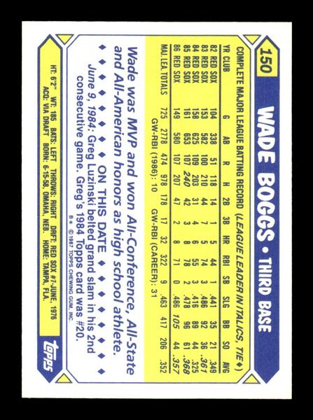 1987 Topps #150 Wade Boggs Collector's Edition Tiffany NM HOF-10003538