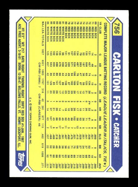 1987 Topps #756 Carlton Fisk Collector's Edition Tiffany NM HOF-10003553