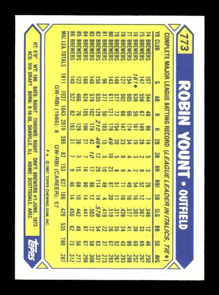 1987 Topps #773 Robin Yount Collector's Edition (Tiffany NM HOF-10003573