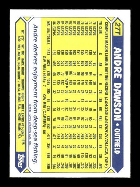 1987 Topps Traded #27T Andre Dawson Tiffany Near Mint or Better HOF-10003580
