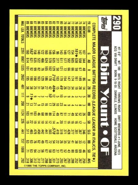 1990 Topps #290 Robin Yount Collector's Edition (Tiffany) Near Mint or Better HOF-10003676