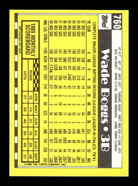 1990 Topps #760 Wade Boggs Collector's Edition (Tiffany) Near Mint or Better HOF-10003707