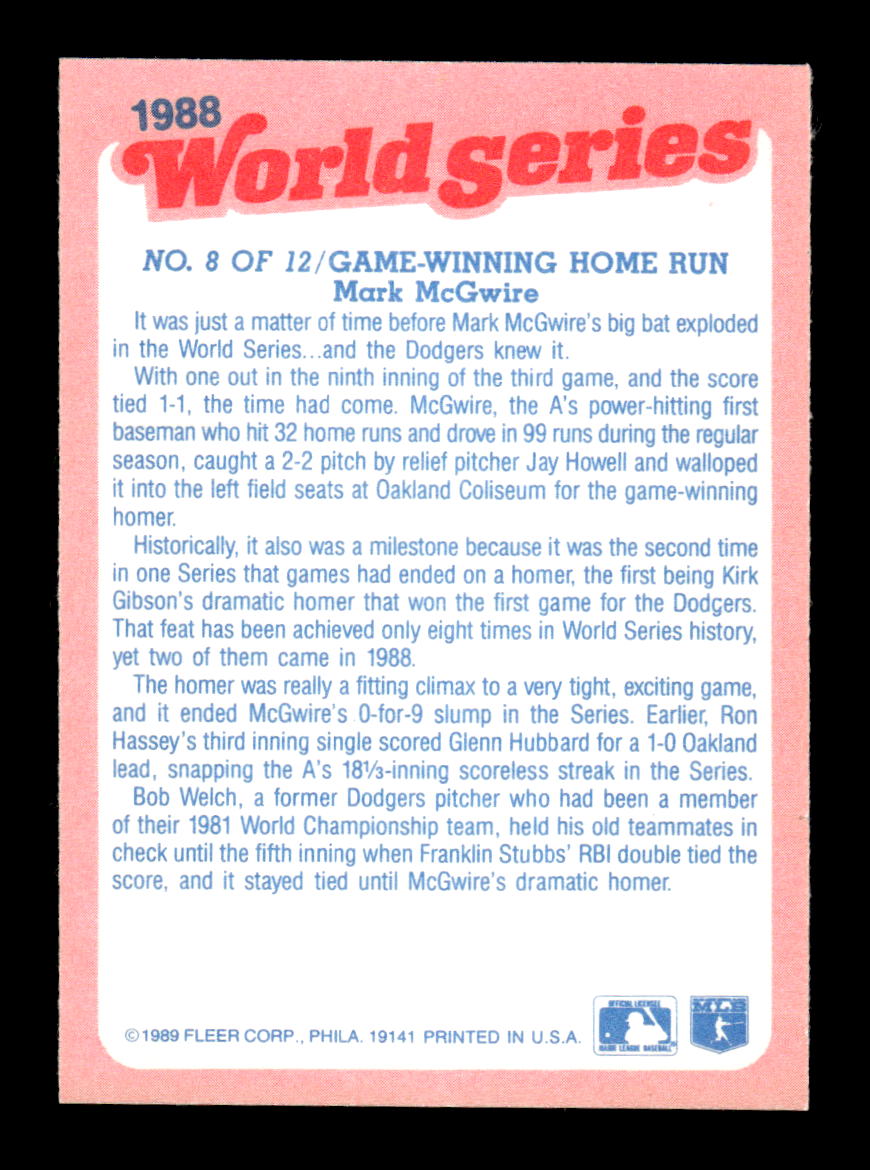 1989 Fleer #8 Game-Winning Home Run World Series Glossy Near Mint or Better HOF-10003727