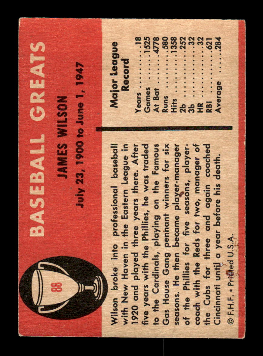 1961 Fleer Baseball Greats (F418-3) #88 Jimmie Wilson Very Good HOF-10003749